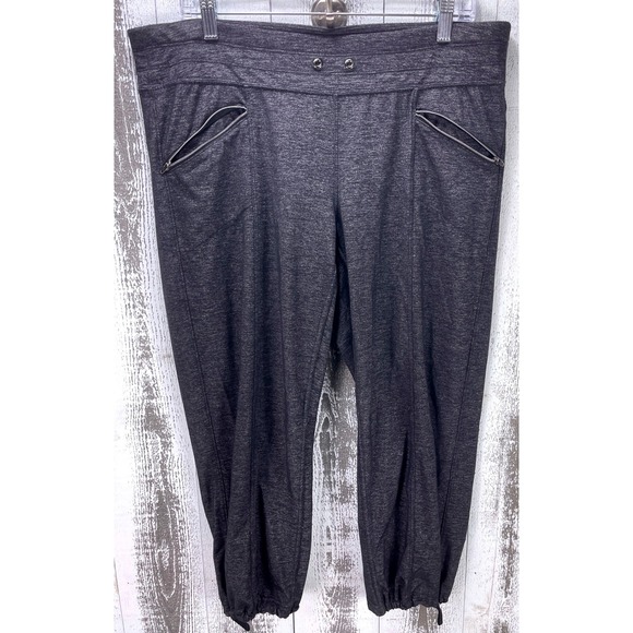 Athleta Gray Heathered Trekkie North Ankle Drawstring Crop Pants Womens Size L - Picture 1 of 8